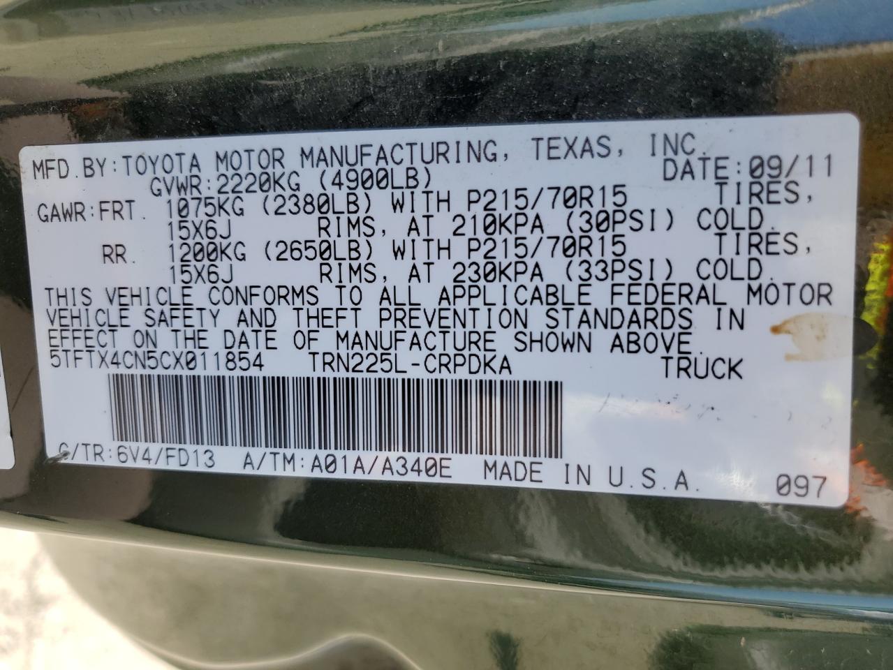 5TFTX4CN5CX011854 2012 Toyota Tacoma Access Cab