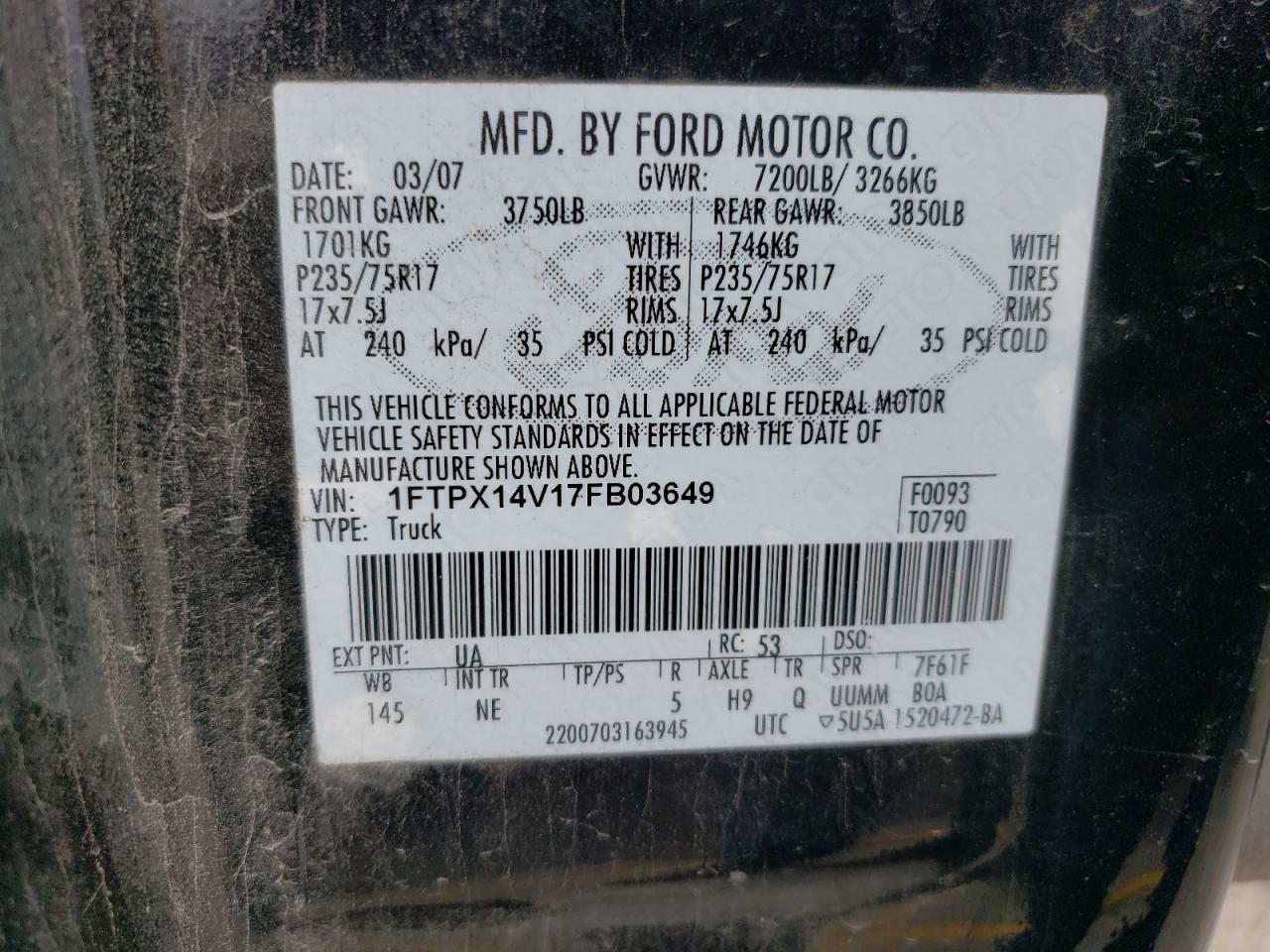 1FTPX14V17FB03649 2007 Ford F150