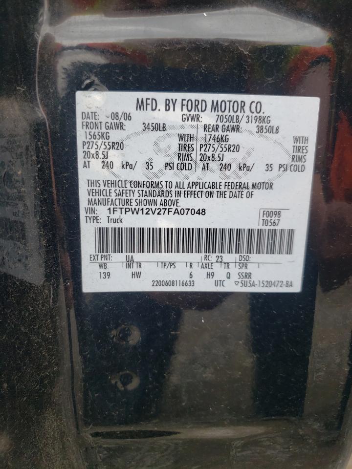 1FTPW12V27FA07048 2007 Ford F150 Supercrew