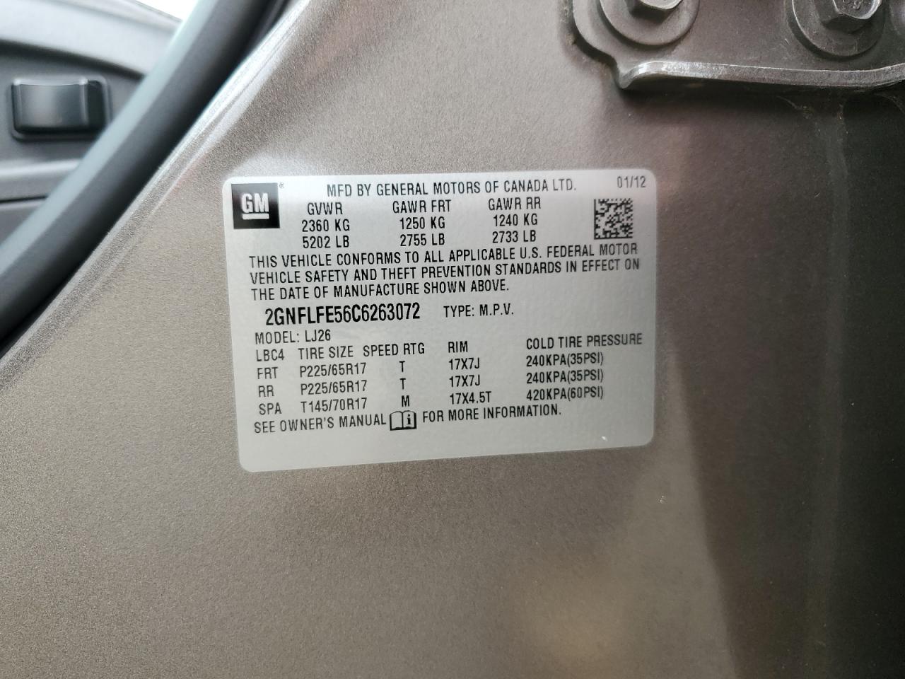 2GNFLFE56C6263072 2012 Chevrolet Equinox Ltz