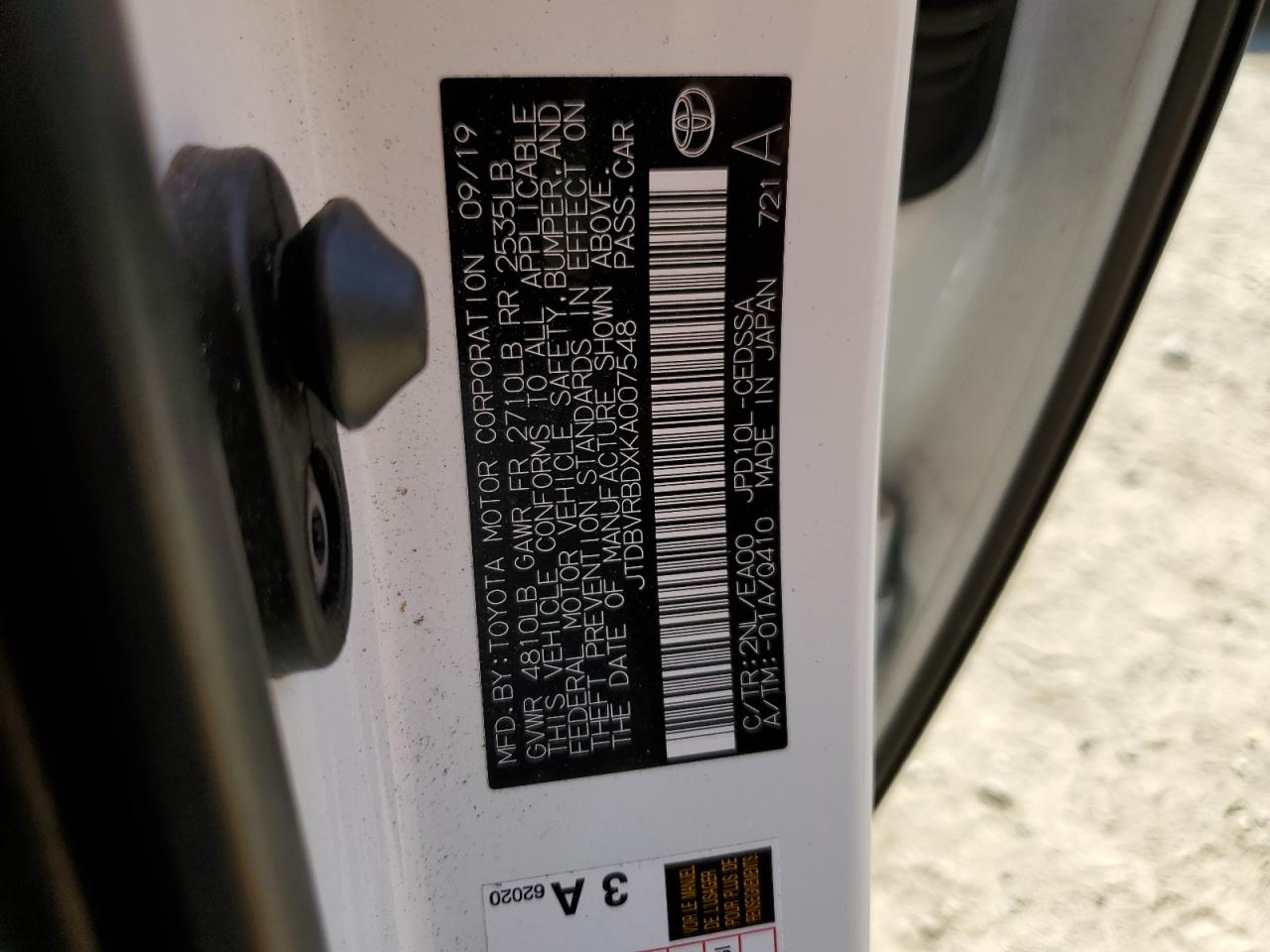 2019 Toyota Mirai vin: JTDBVRBDXKA007548