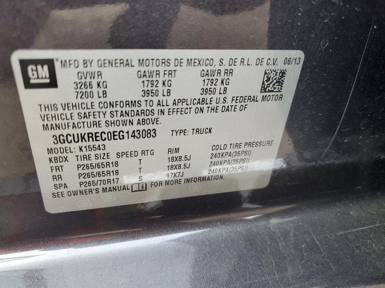 3GCUKREC0EG143083 2014 Chevrolet Silverado K1500 Lt