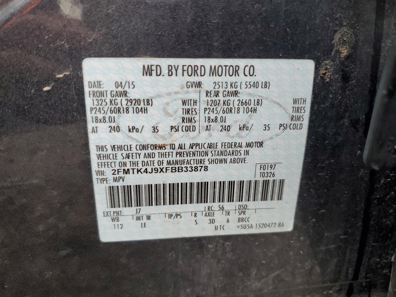 2FMTK4J9XFBB33878 2015 Ford Edge Sel