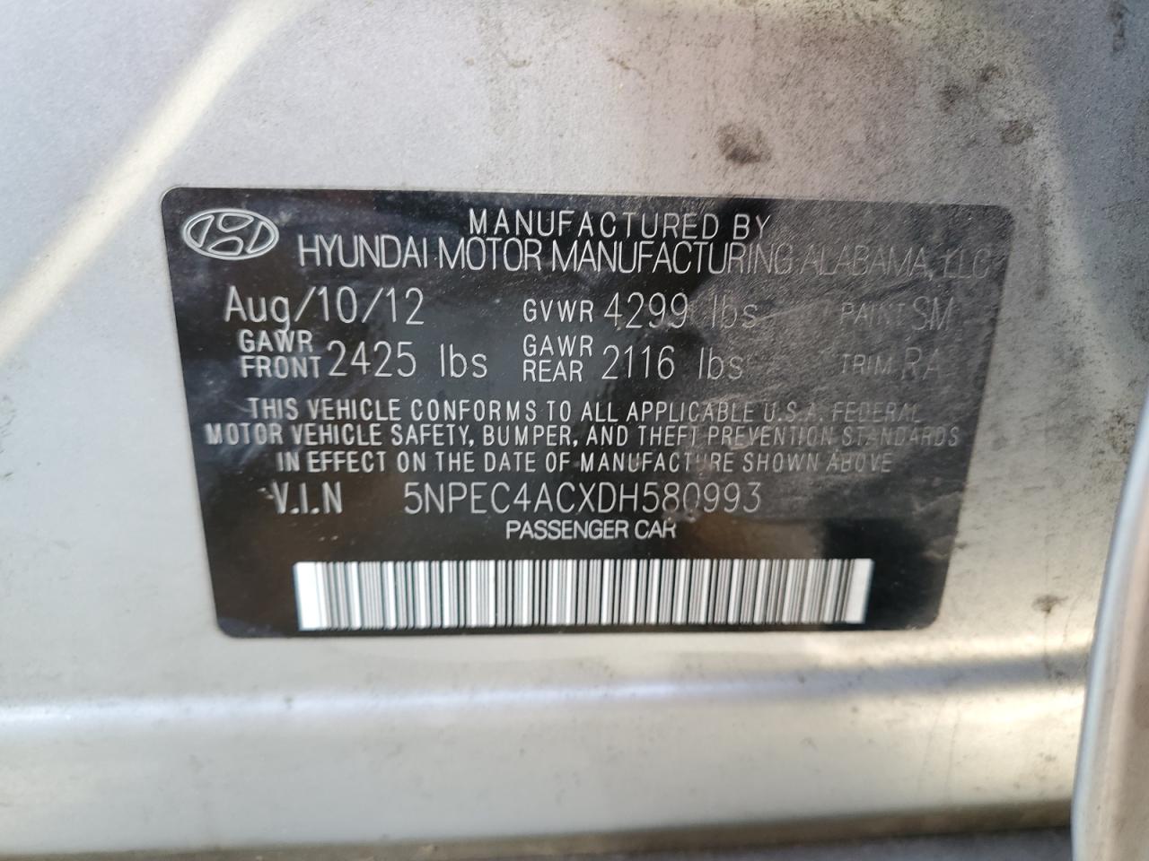 5NPEC4ACXDH580993 2013 Hyundai Sonata Se