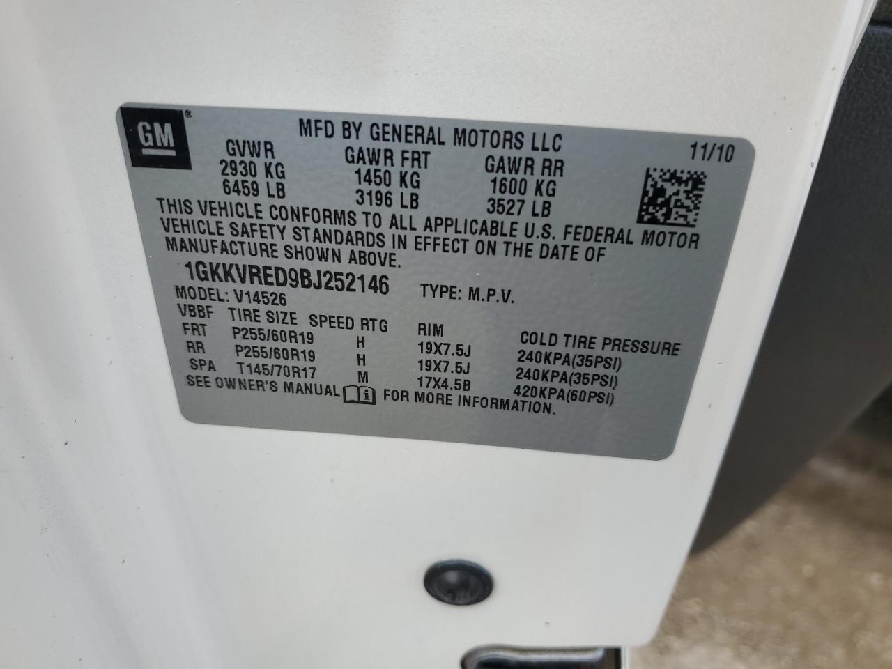 1GKKVRED9BJ252146 2011 GMC Acadia Slt-1