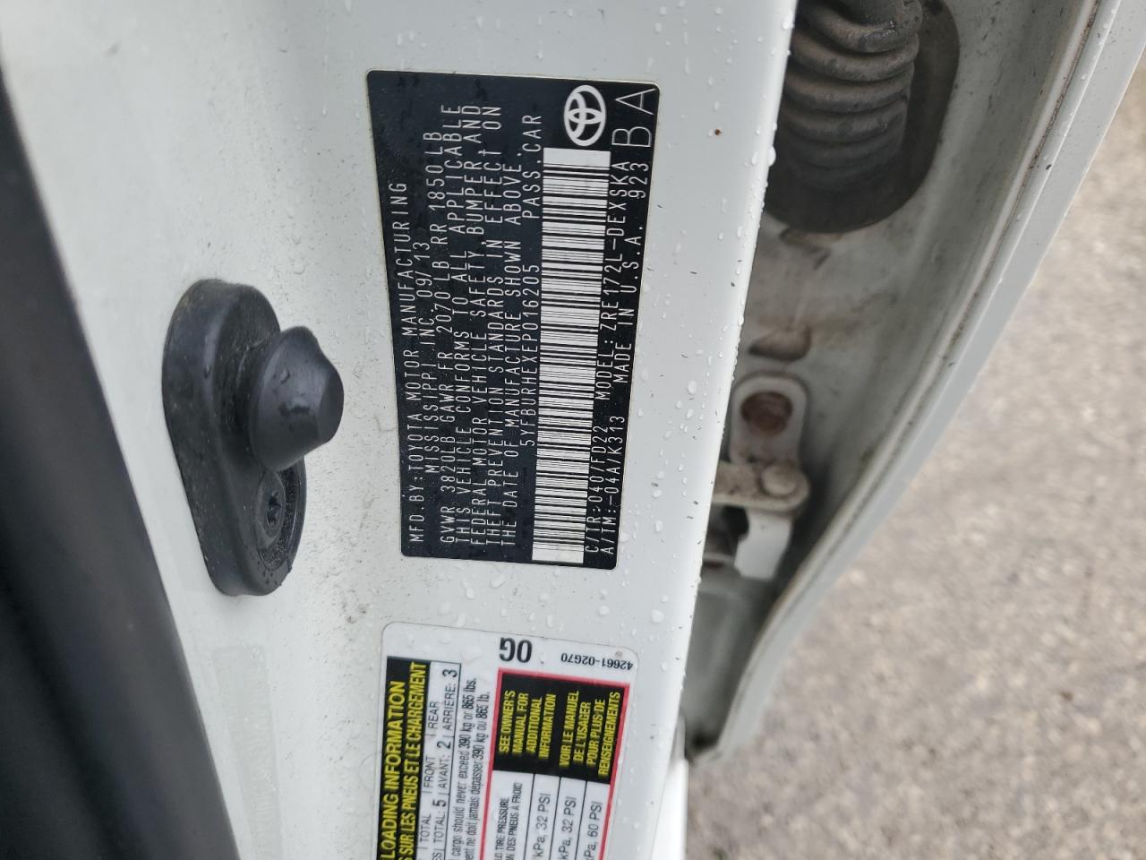 5YFBURHEXEP016205 2014 Toyota Corolla L