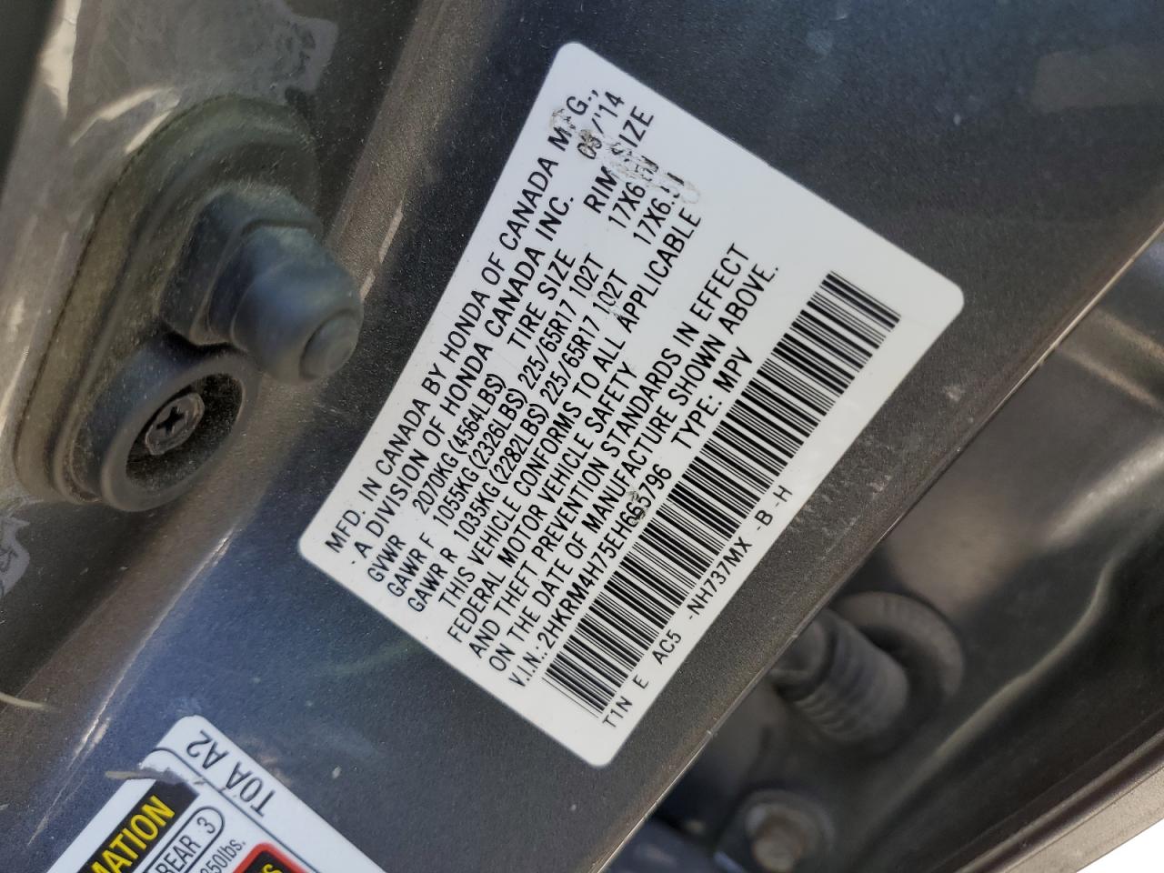 2HKRM4H75EH665796 2014 Honda Cr-V Exl