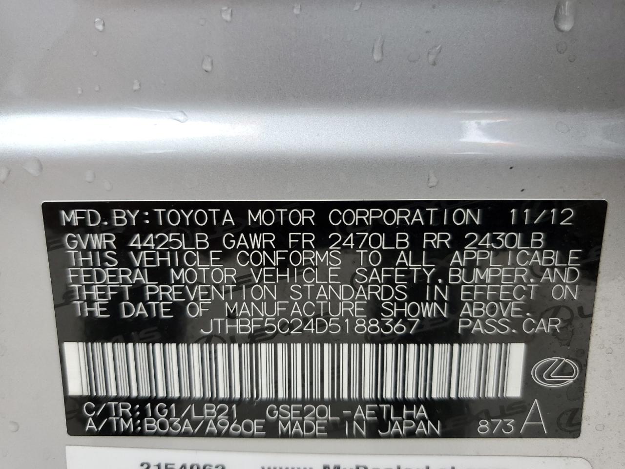 JTHBF5C24D5188367 2013 Lexus Is 250