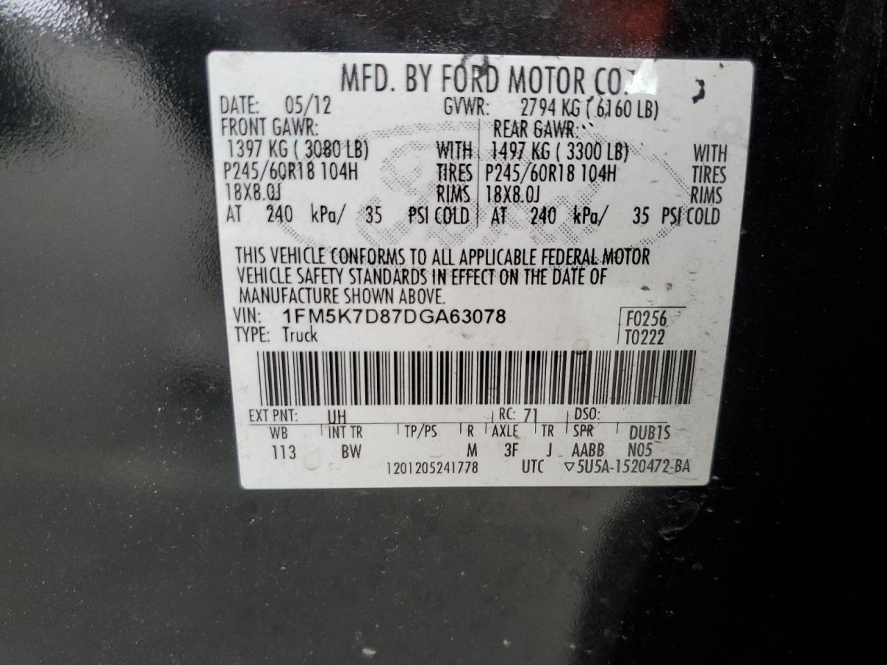 1FM5K7D87DGA63078 2013 Ford Explorer Xlt