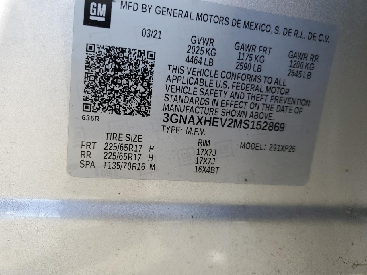 3GNAXHEV2MS152869 2021 Chevrolet Equinox Ls