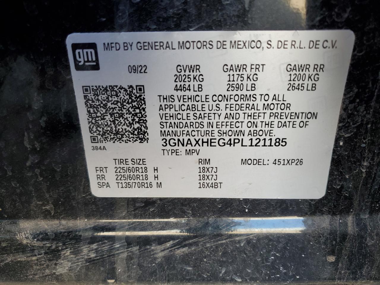 3GNAXHEG4PL121185 2023 Chevrolet Equinox Ls