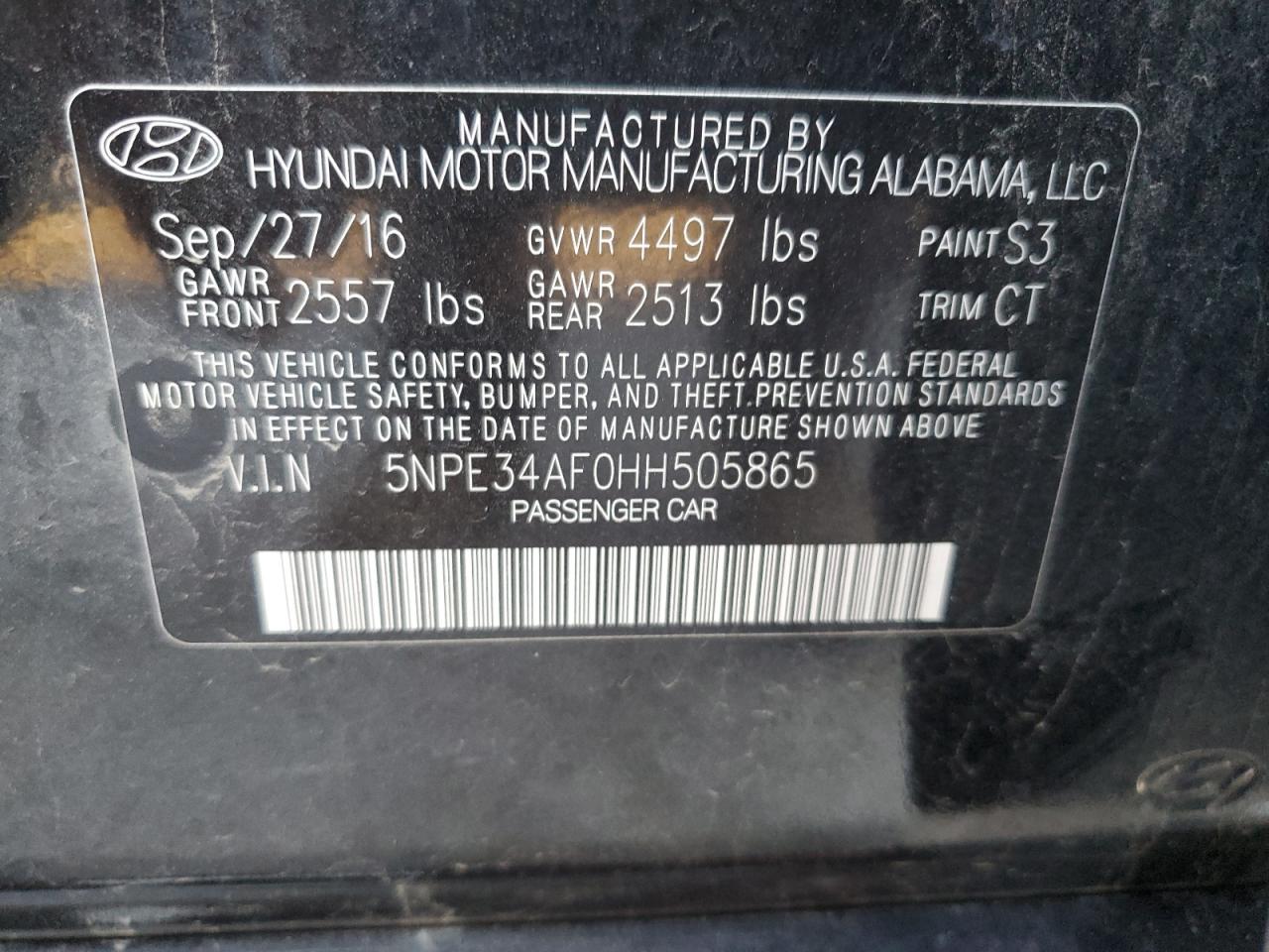 5NPE34AF0HH505865 2017 Hyundai Sonata Sport
