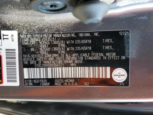 2022 Toyota Highlander L VIN: 5TDCZRBH6NS564721 Lot: 54468484