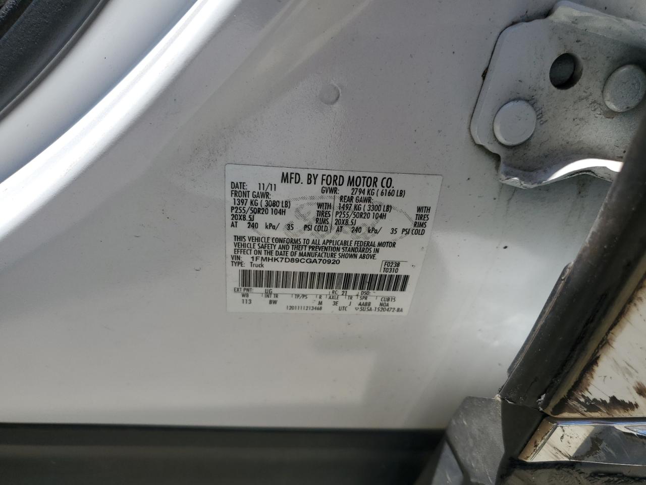 1FMHK7D89CGA70920 2012 Ford Explorer Xlt