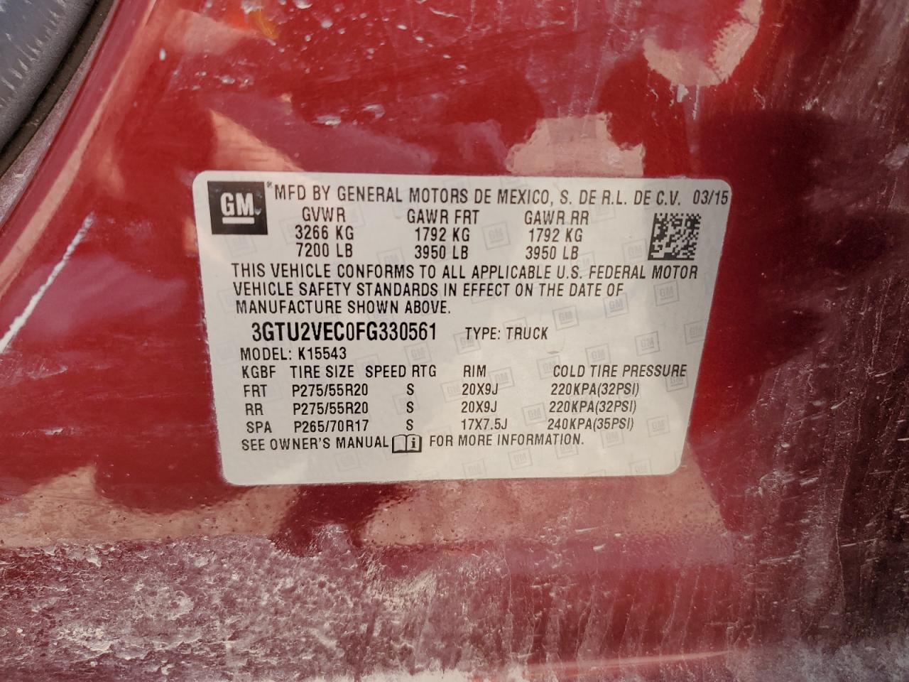 3GTU2VEC0FG330561 2015 GMC Sierra K1500 Slt