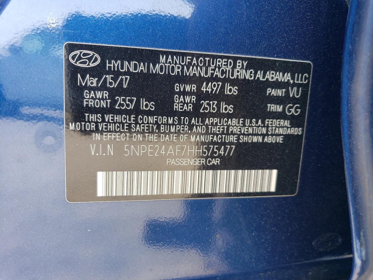 5NPE24AF7HH575477 2017 Hyundai Sonata Se