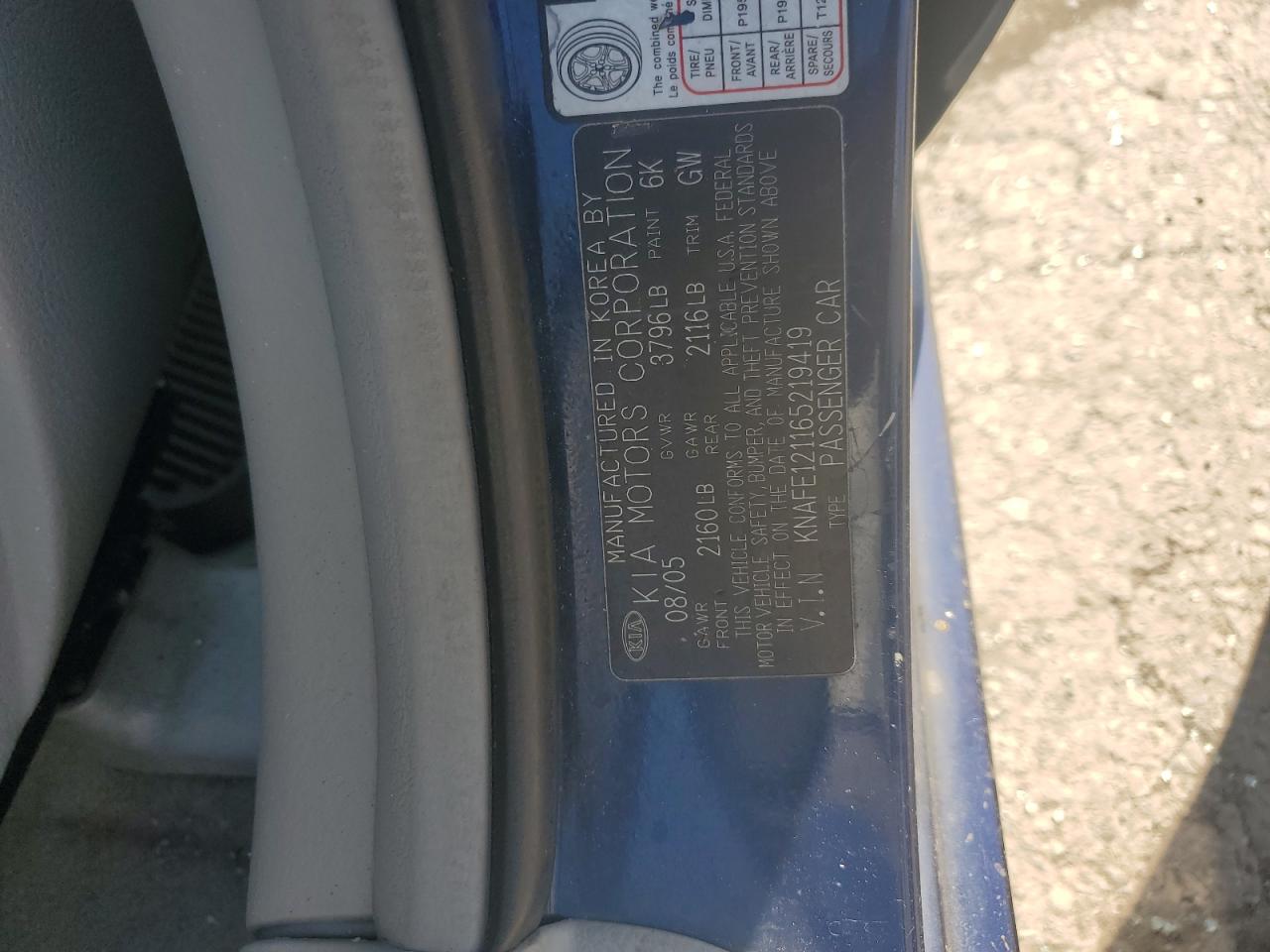 KNAFE121165219419 2006 Kia Spectra Lx