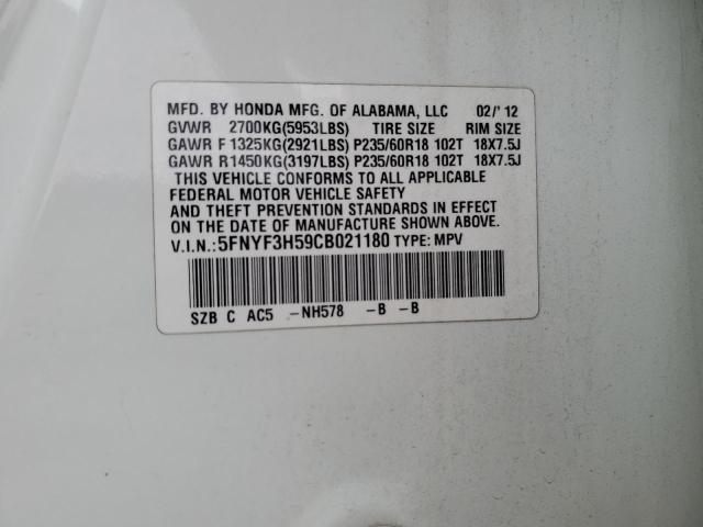 2012 Honda Pilot Exl VIN: 5FNYF3H59CB021180 Lot: 55922474