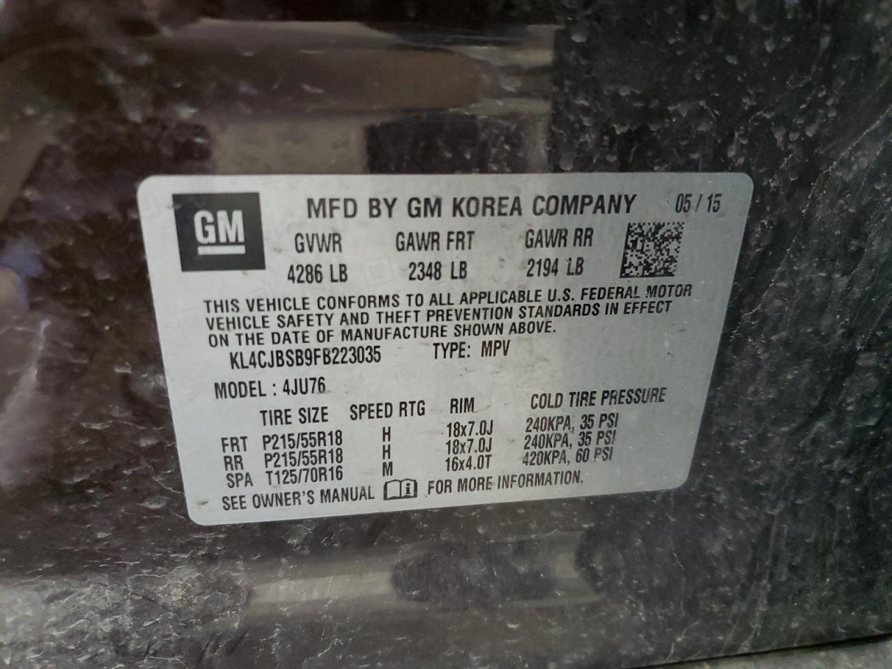 KL4CJBSB9FB223035 2015 Buick Encore Convenience