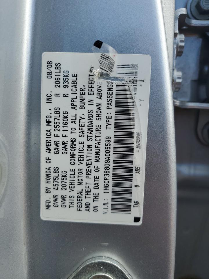 1HGCP36809A005599 2009 Honda Accord Exl