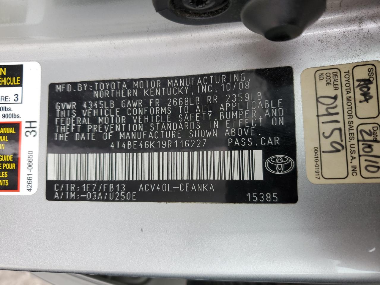 4T4BE46K19R116227 2009 Toyota Camry Base