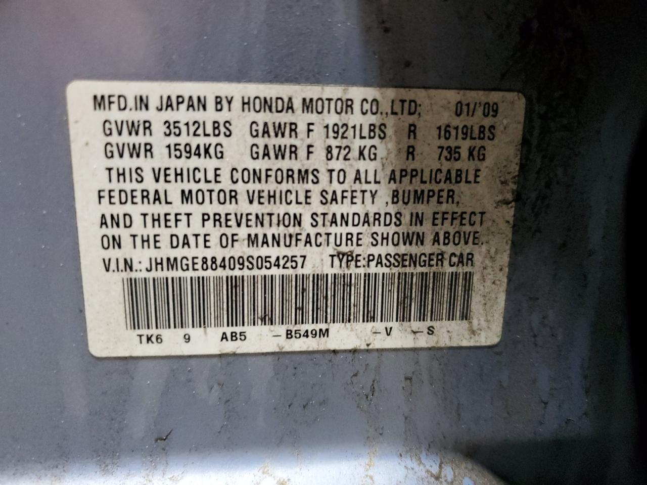 JHMGE88409S054257 2009 Honda Fit Sport