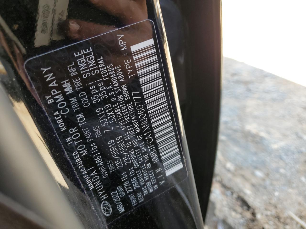 KM8JFCA1XNU060777 2022 Hyundai Tucson Sel Convenience