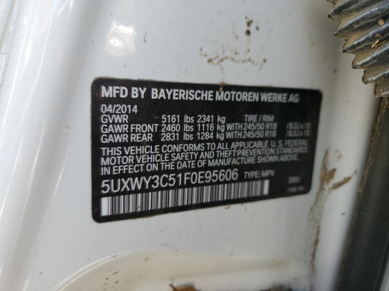 5UXWY3C51F0E95606 2015 BMW X3 xDrive28D