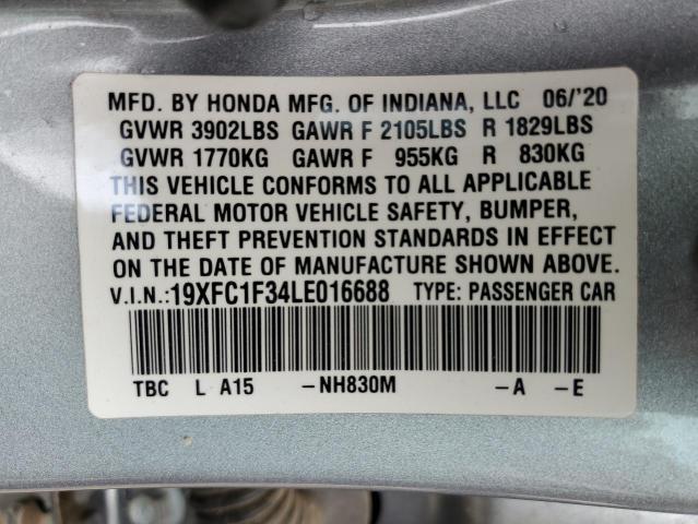 2020 Honda Civic Ex VIN: 19XFC1F34LE016688 Lot: 53996604