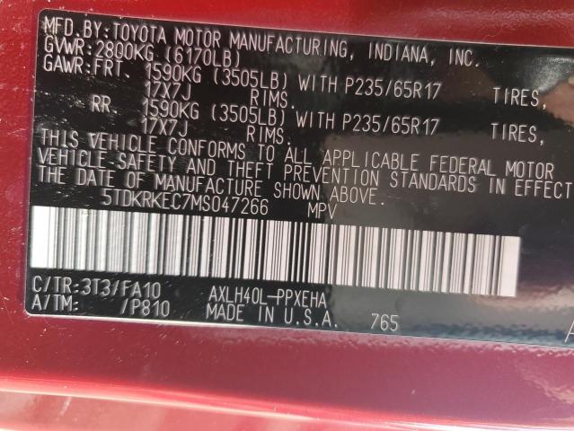 5TDKRKEC7MS047266 Toyota All Models SIENNA LE 14