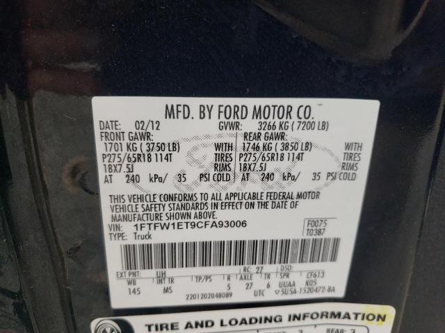 2012 Ford F150 Supercrew VIN: 1FTFW1ET9CFA93006 Lot: 54186374