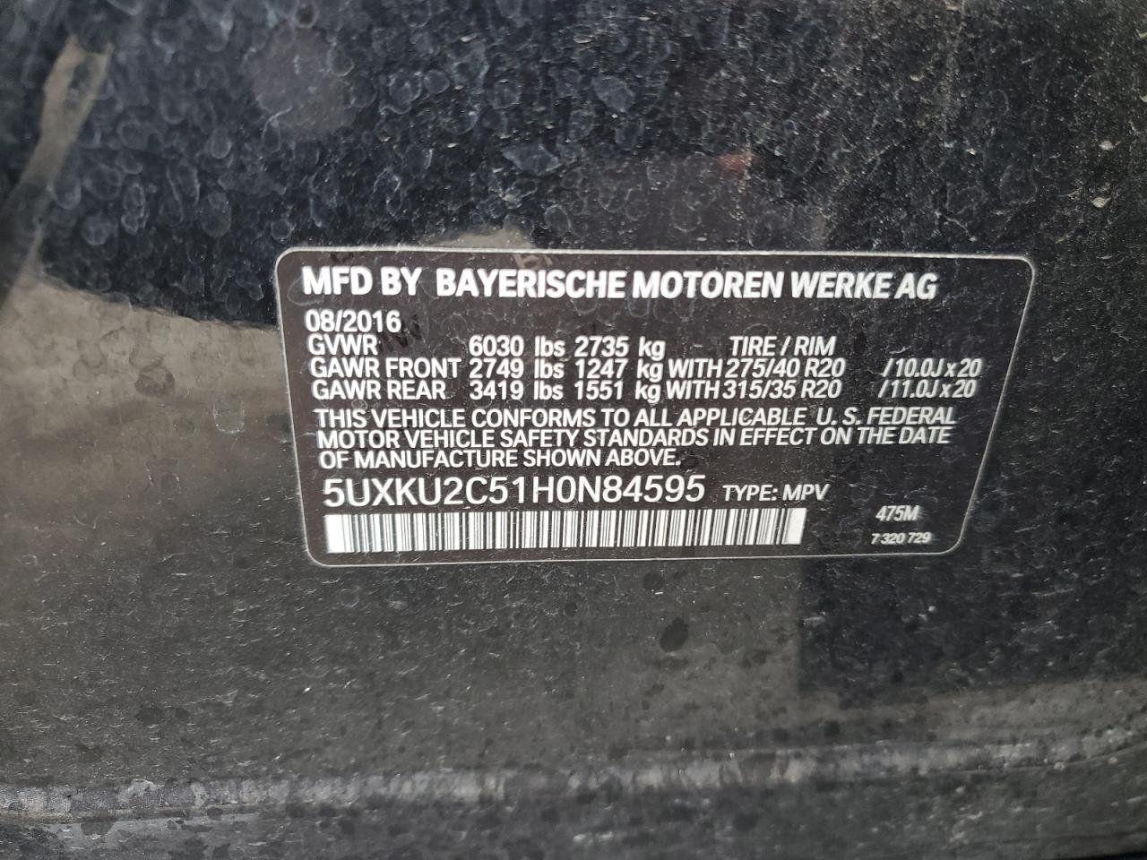 5UXKU2C51H0N84595 2017 BMW X6 xDrive35I