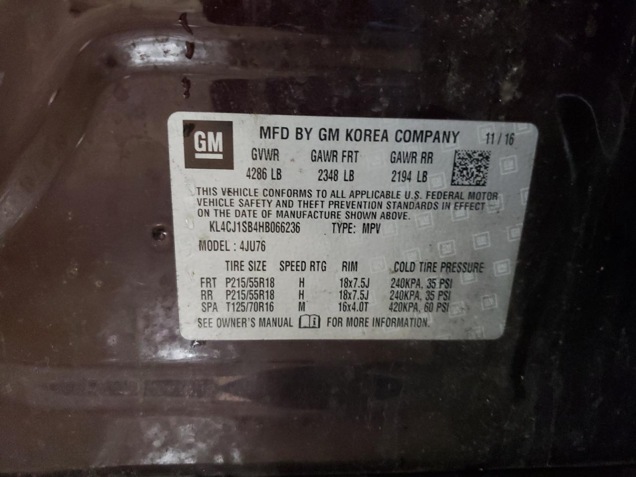 KL4CJ1SB4HB066236 2017 Buick Encore Sport Touring