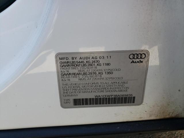 2011 Audi Q5 Premium VIN: WA1CFAFP3BA089835 Lot: 53862164