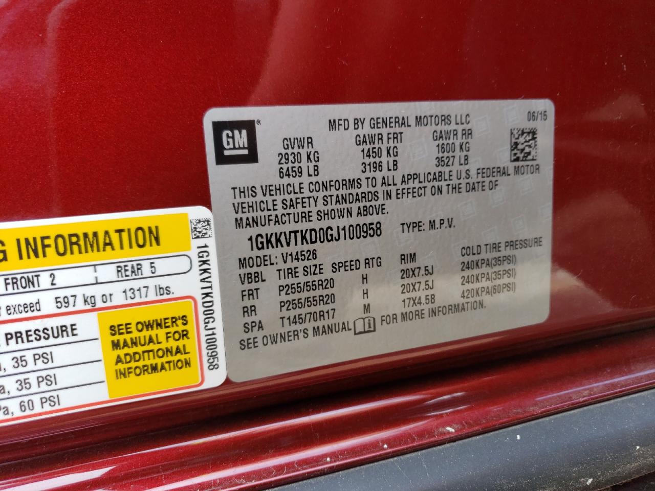 1GKKVTKD0GJ100958 2016 GMC Acadia Denali