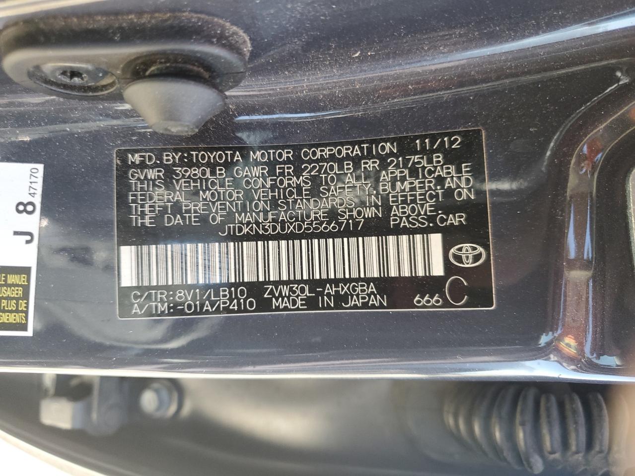 JTDKN3DUXD5566717 2013 Toyota Prius