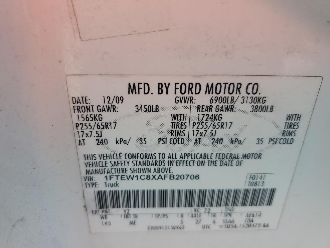 1FTEW1C8XAFB20706 2010 Ford F150 Supercrew