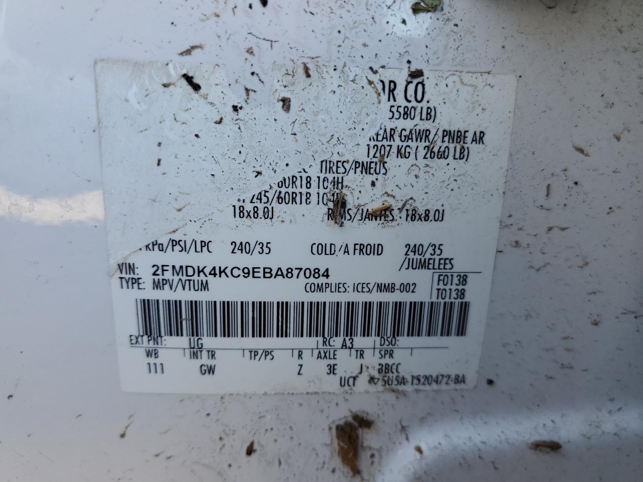 2FMDK4KC9EBA87084 2014 Ford Edge Limited