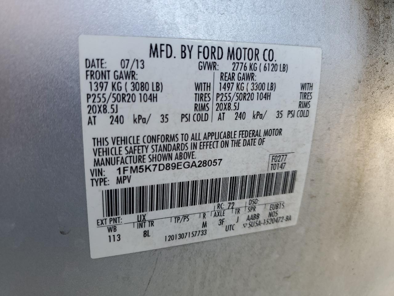 1FM5K7D89EGA28057 2014 Ford Explorer Xlt