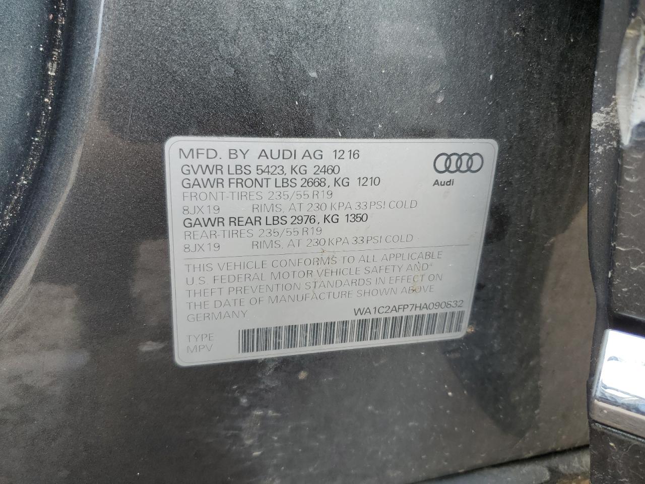 2017 Audi Q5 Premium vin: WA1C2AFP7HA090832