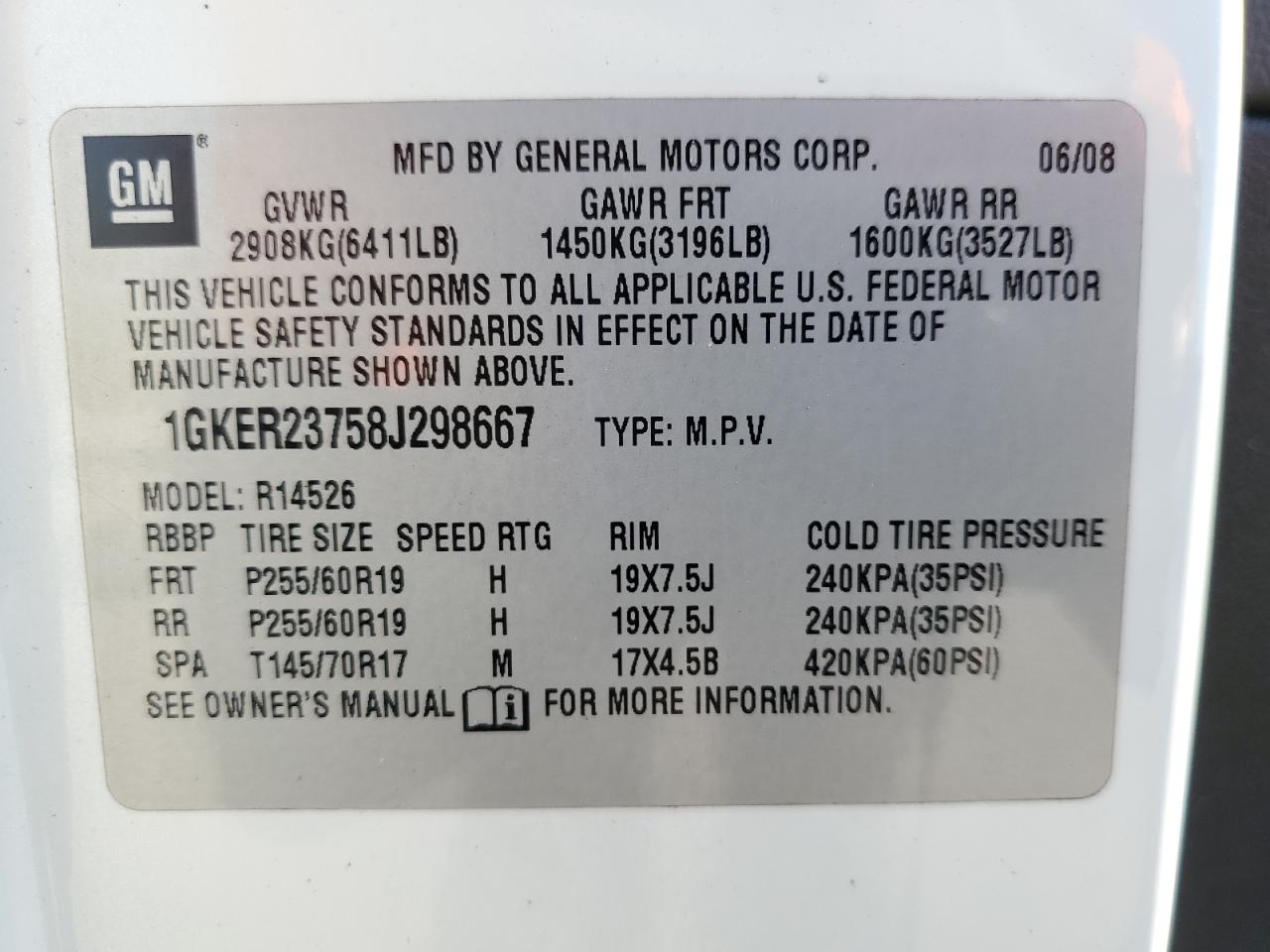 1GKER23758J298667 2008 GMC Acadia Slt-1