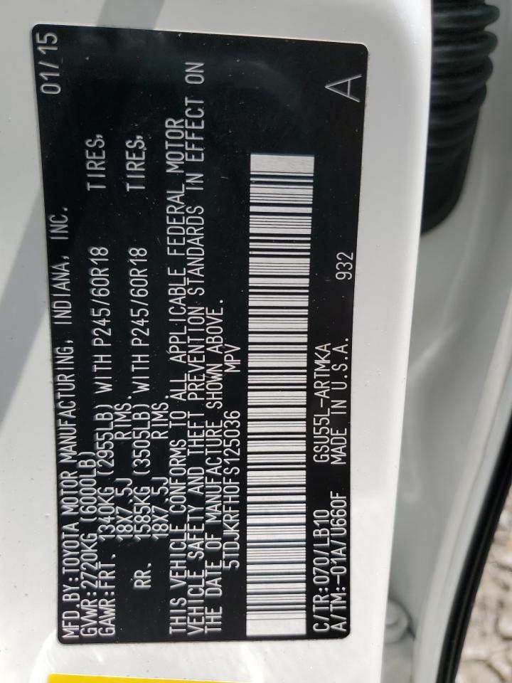 5TDJKRFH0FS125036 2015 Toyota Highlander Xle