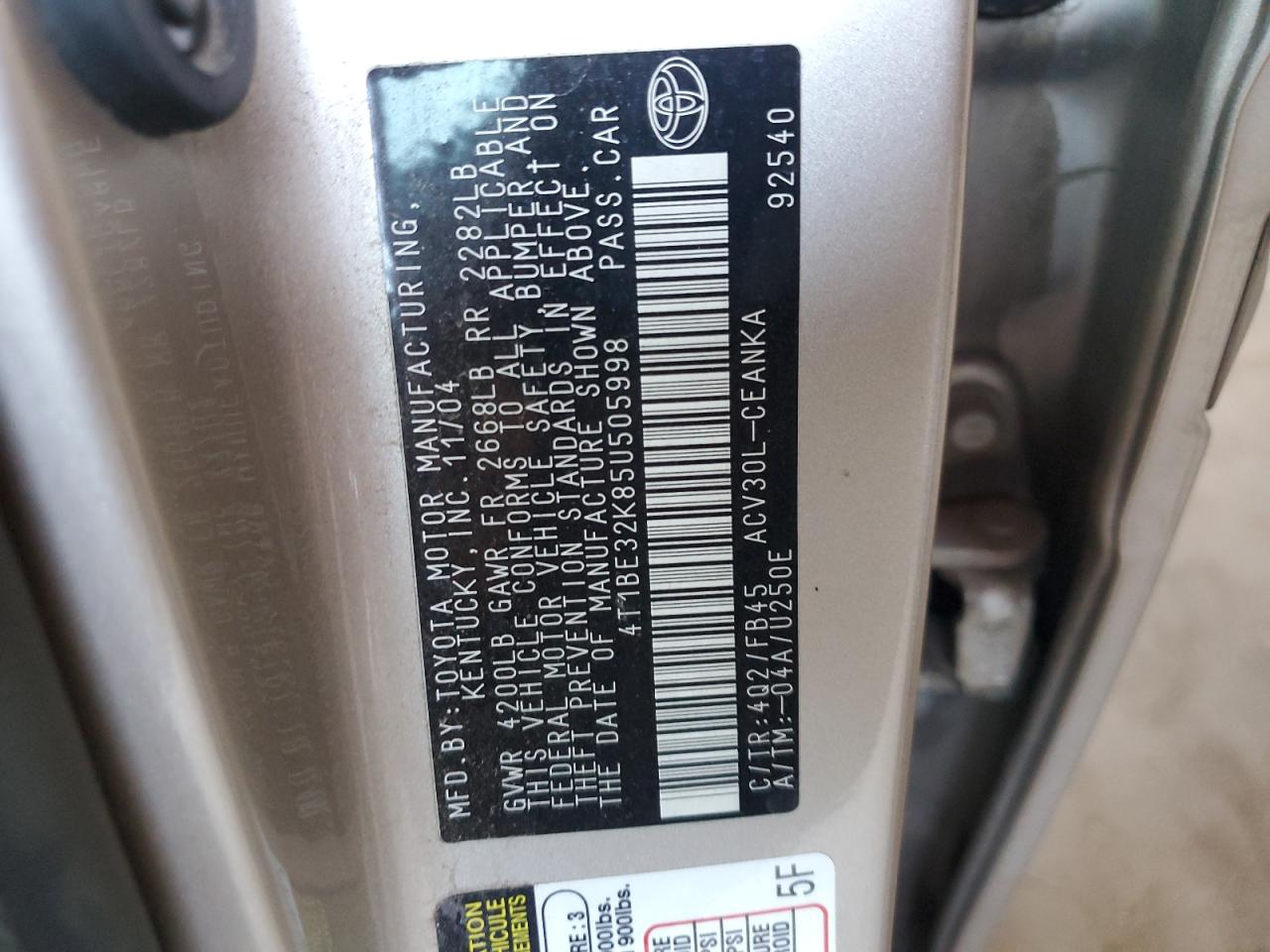 4T1BE32K85U505998 2005 Toyota Camry Le