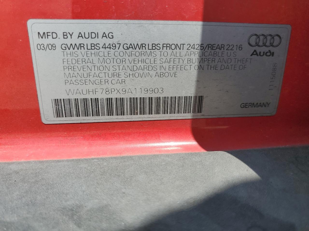 WAUHF78PX9A119903 2009 Audi A3 2.0T