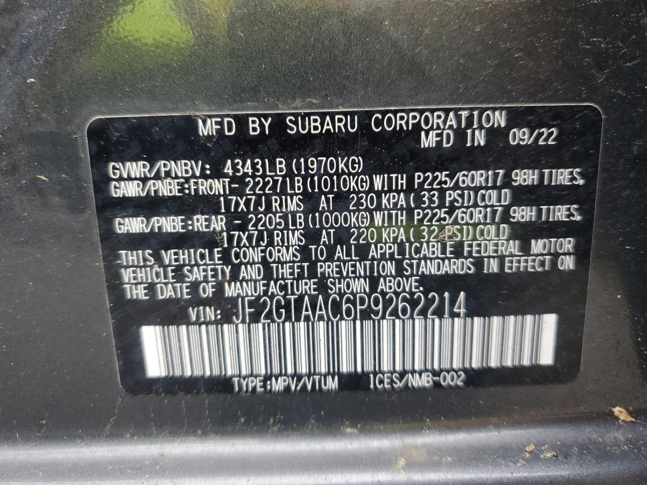 JF2GTAAC6P9262214 2023 Subaru Crosstrek