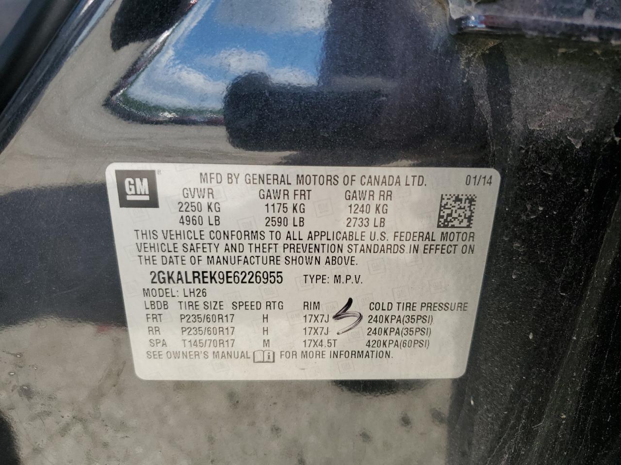 2GKALREK9E6226955 2014 GMC Terrain Sle