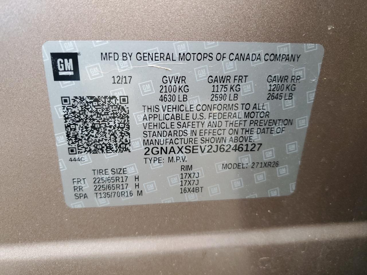 2GNAXSEV2J6246127 2018 Chevrolet Equinox Lt