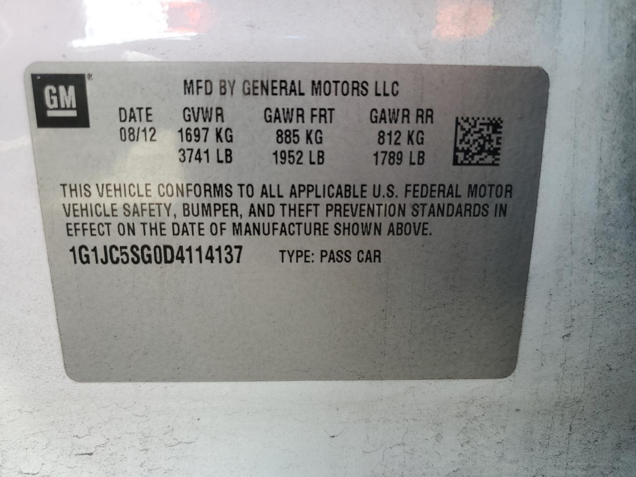 1G1JC5SG0D4114137 2013 Chevrolet Sonic Lt