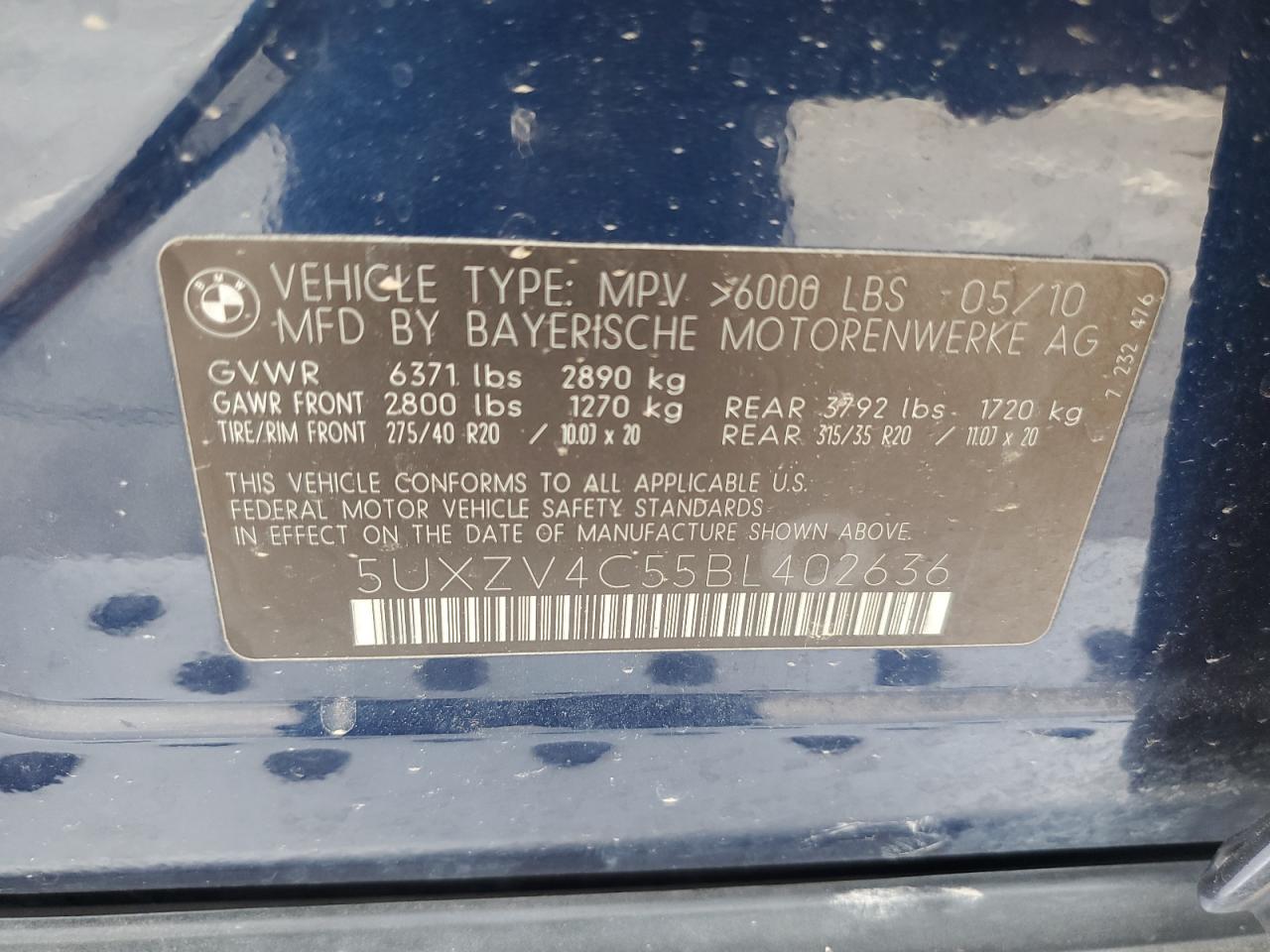 5UXZV4C55BL402636 2011 BMW X5 xDrive35I