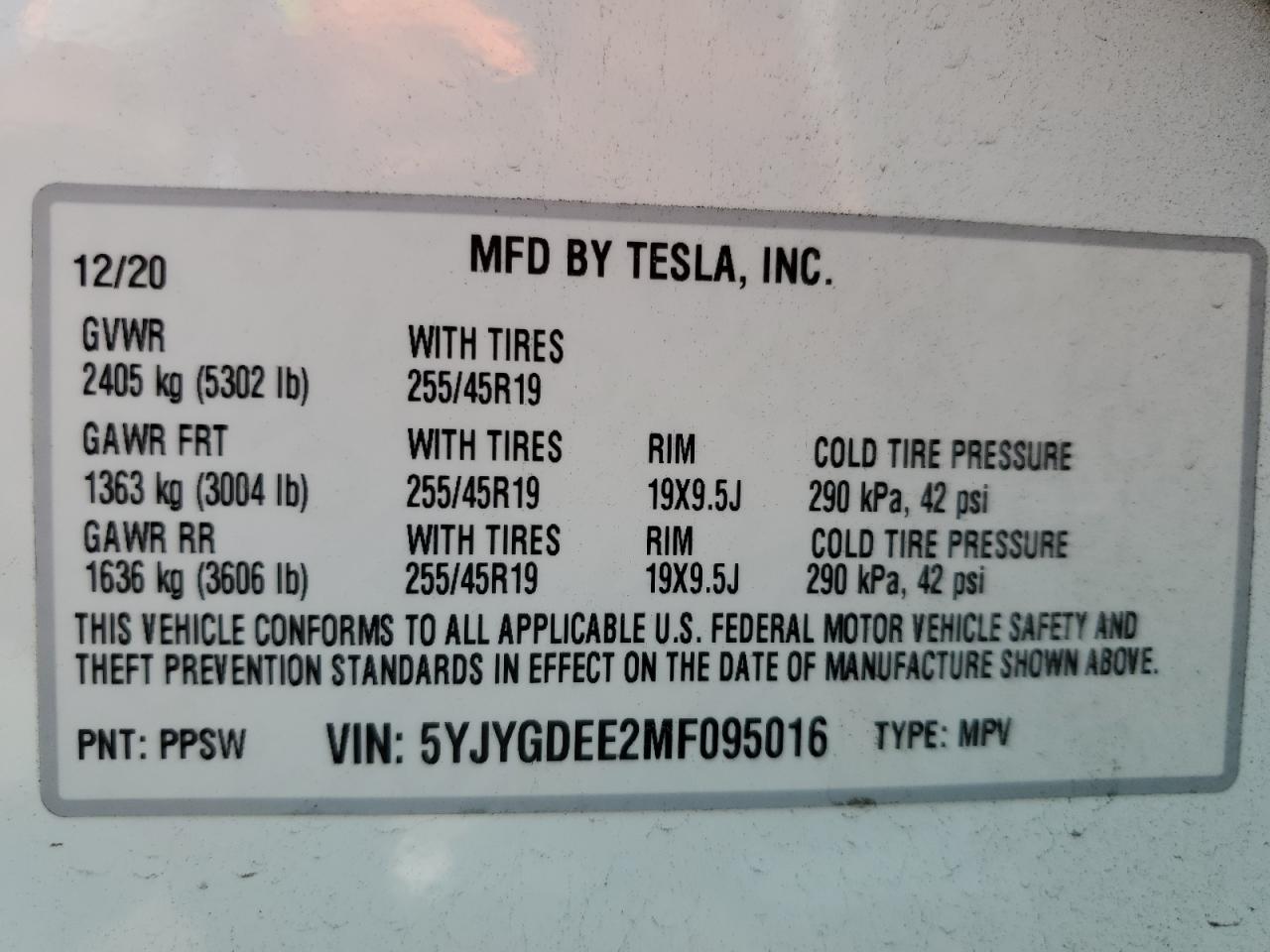 5YJYGDEE2MF095016 2021 Tesla Model Y